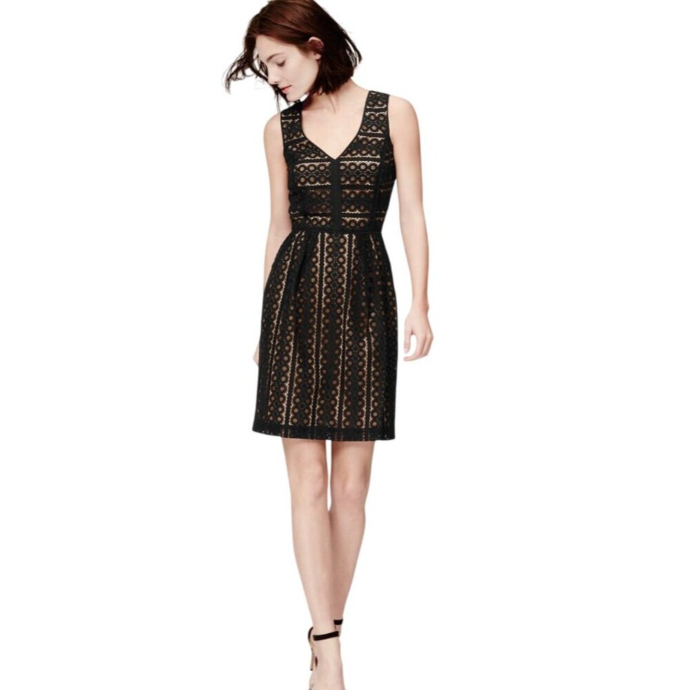 Ann Taylor LOFT Sleeveless Lace Overlay Dress Black Size 12 Cotton Blend